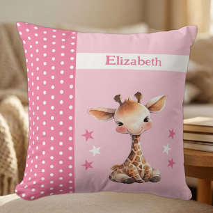 Coussin Chambre d'enfant ajoutez un nom girafe mignon rose