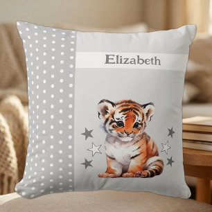 Coussin Chambre d'enfant ajoutez un nom joli tigre gris