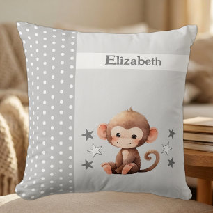 Coussin Chambre d'enfant ajoutez un nom singe mignon gris