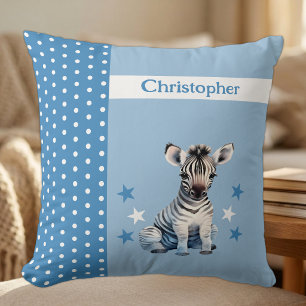 Coussin Chambre d'enfant ajoutez un nom zèbre mignon bleu