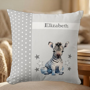 Coussin Chambre d'enfant ajoutez un nom zèbre mignon gris