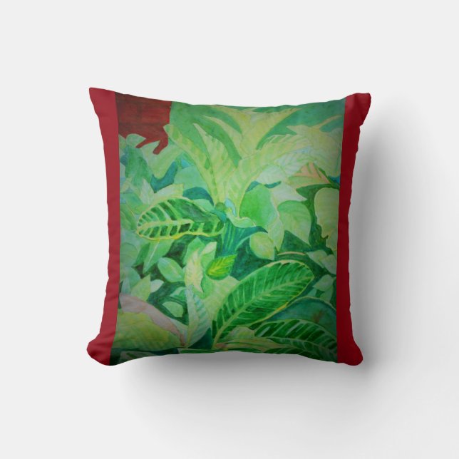 Coussin Chambre luxuriante du Panama de jungle d'aquarelle (Recto)