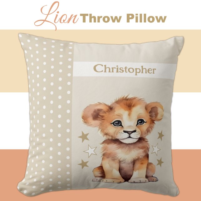 Coussin Chambre pour enfants ajouter nom mignon lion brun (Créateur téléchargé)