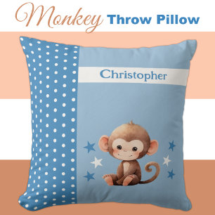 Coussin Chambre pour enfants ajouter nom mignon singe bleu