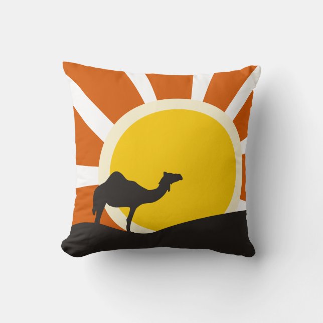 Coussin Chameau avec le coucher du soleil (Recto)