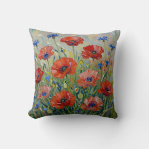 Coussin Champ de Coquelicots Rouges Impressionniste