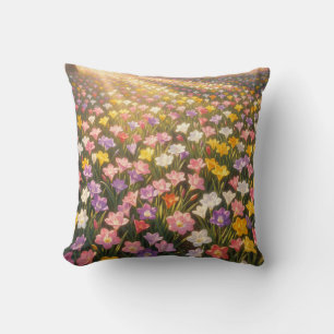 Coussin Champ de fleurs de lys arc-en-ciel vibrant