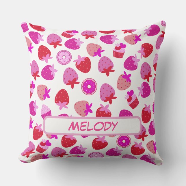 Coussin champ de fraise rose été nature fruit tropical (Recto)