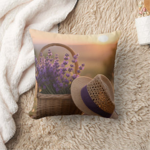 Coussin Champ de lavande au coucher du soleil - Paysage se