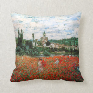 Coussin Champ de Monet de carreau rouge de pavots