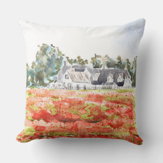 Coussin champ de pavots orange dans l'oxfordshire aquarell