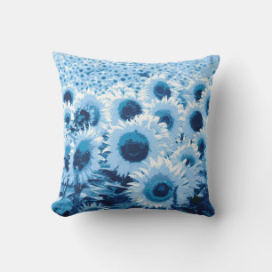 Coussin Champ de tournesols - nuances de bleu