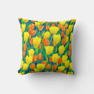 Coussin Champ de tulipes orange et jaune
