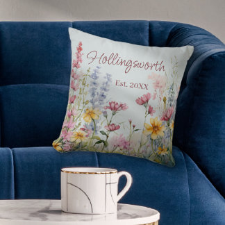 Coussin Champ Fleur sauvage aquarelle personnalisé