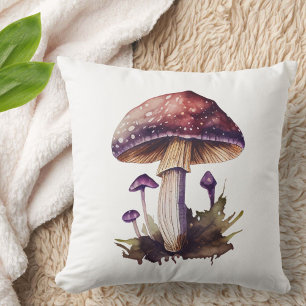 Coussin Champignon de forêt de couleur aquarelle violette
