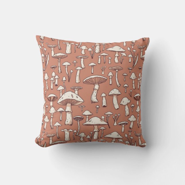 Coussin Champignons Imprimer sur Terracotta Brown (Recto)