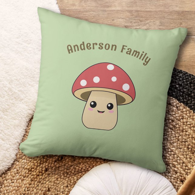 Coussin Champignons mignons (Cute Mushroom Green Pillow)