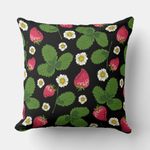 Coussin Champs de fraises en noir