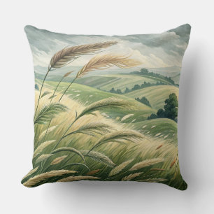 COUSSIN CHAMPS VERT ROULANT AVEC PAMPAS GRASS & ARBRES