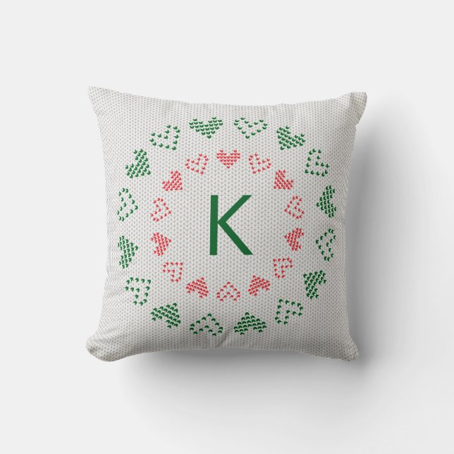 Coussin Chandail de Noël Knit Monogramme personnalisé (Recto)