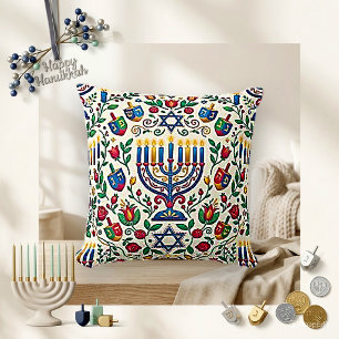 Coussin Chandelier Blanc Menorah Dreidel de Style Folk