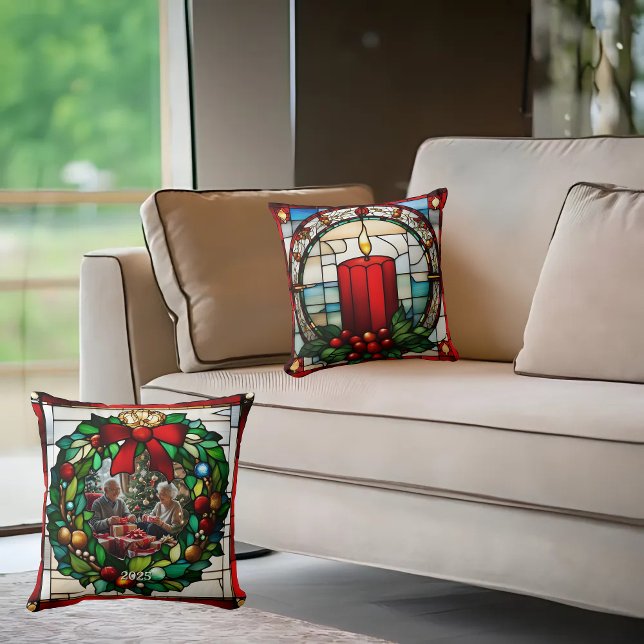 Coussin Chandelle de Noël Crimson Faux Verre Trait (Créateur téléchargé)