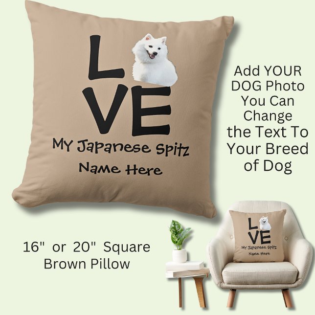 Coussin Changer de nom N'importe quel chien Texte photo ja (Dog Photo Pillow, Dog lover, loves dog, dog breeds photo pillow, Japanese spitz,)