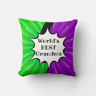 Coussin Changer de nom Worlds Best Grandma Green Purple Co