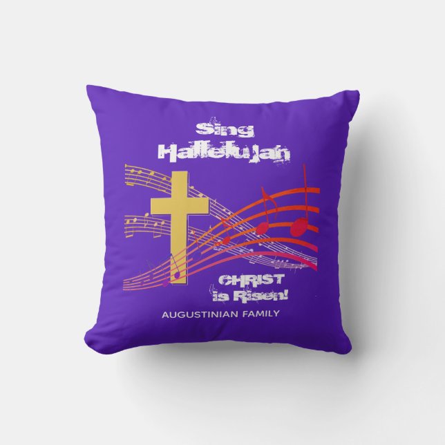 Coussin ChANT violet HALLELUJAH CHRIST EST RERISÉ Pâques (Recto)