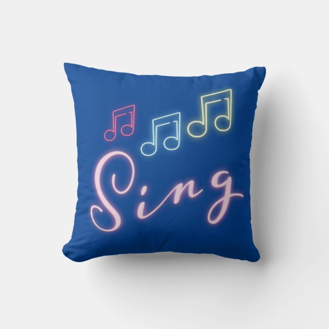 Coussin Chanter Neon Music Notes sur Blue (Recto)