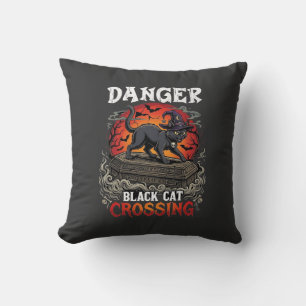 Coussin Chapeau de sorcière de Halloween Danger Black Cat