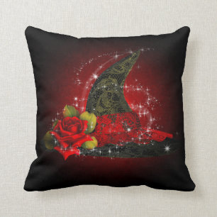 Coussin Chapeau de sorcière Glam Lacy noir rouge paillette