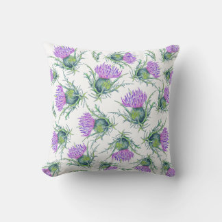 Coussin Chardon écossais - aquarelle de fleurs violettes
