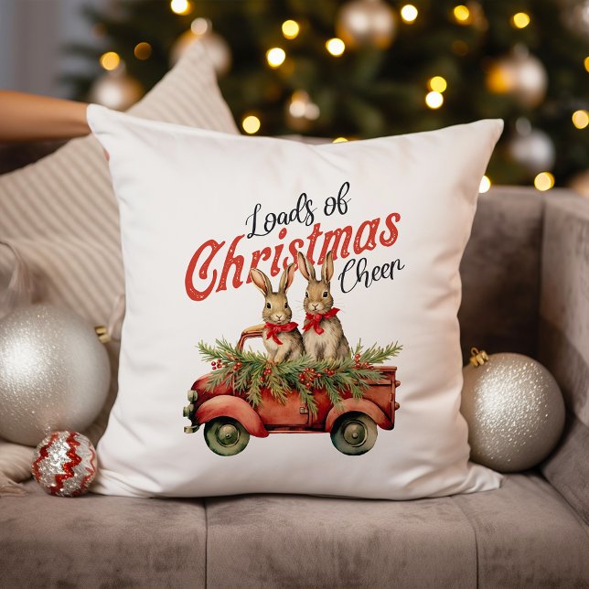 Coussin Charges de lapins de Noël en Camion Rouge (Créateur téléchargé)