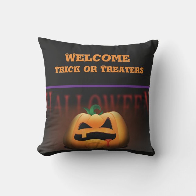 Coussin Chariot de bienvenue ou traitements Halloween (Recto)
