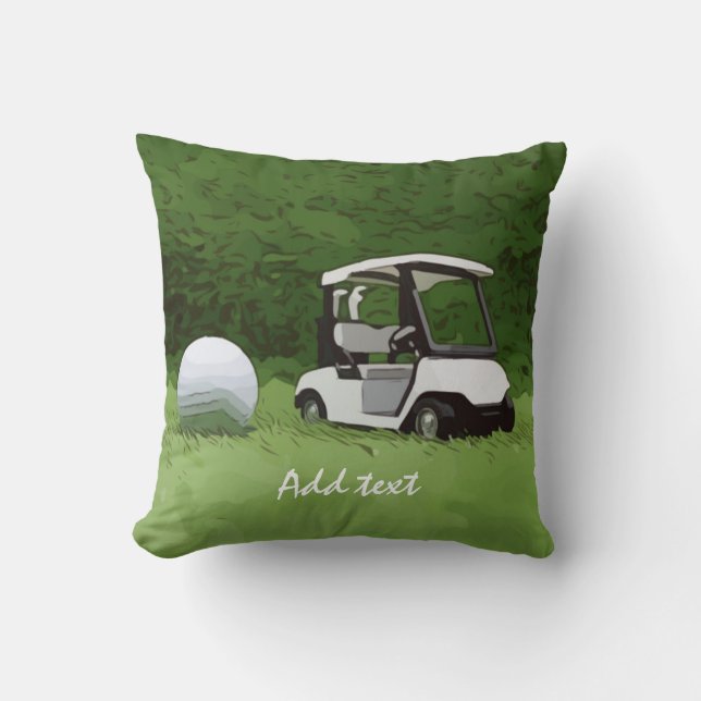 Coussin Chariot de golf et balle de golf sur herbe verte G (Recto)