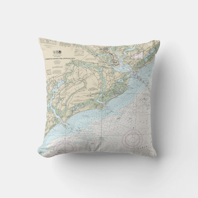 Coussin Charleston Harbour et Approches Graphique nautique (Recto)