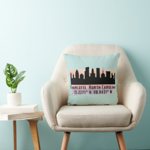 Coussin Charlotte NC City Skyline Latitude et Longitude