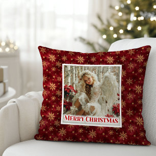 Coussin Charmant Ange Poinsettia Rouge Or Festif Noël