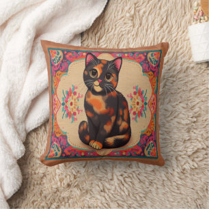 Coussin Charmant Cute Tortoiseshell Chat Vibrant frontière