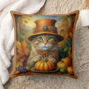 Coussin Charmant Thanksgiving Chat en déguisement