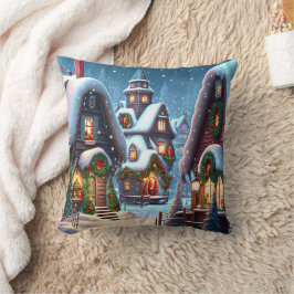 Coussin Charmant village de Noël enneigé