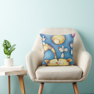 Coussin Charmante Art Fantaisiste de Chat et Souris sous l