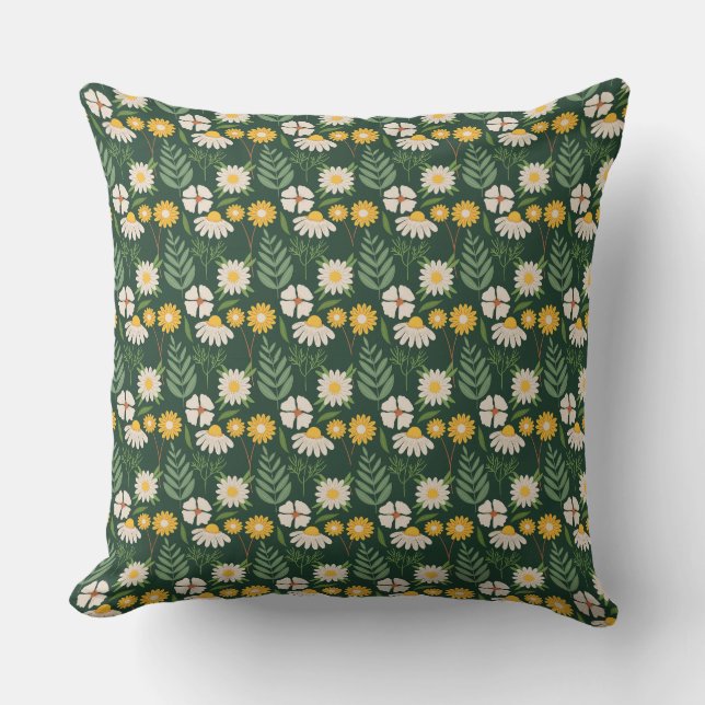 Coussin Charmante marguerite Floral Vert Jaune Motif (Recto)