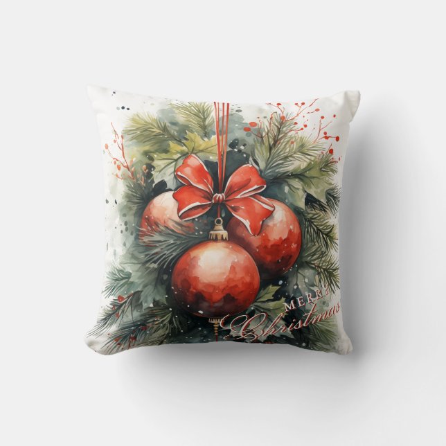 Coussin Charme Aquarelle moderne Mistletoe de Noël (Recto)