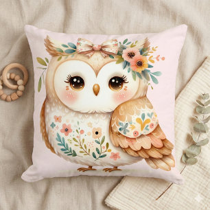 Coussin Charme Bohème Cottagecore Hibou Floral Farmcore