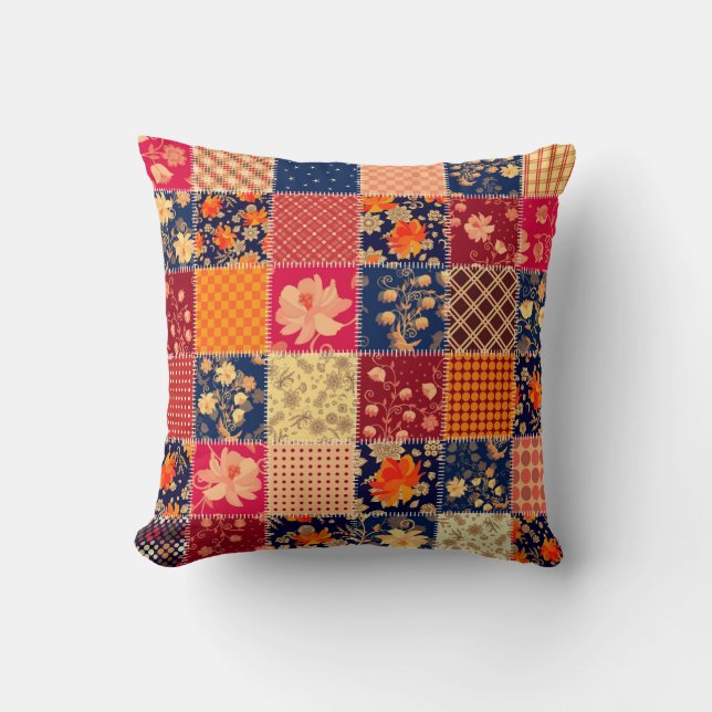 Coussin Charme d'appareillage : mélange floral et géométri (Recto)