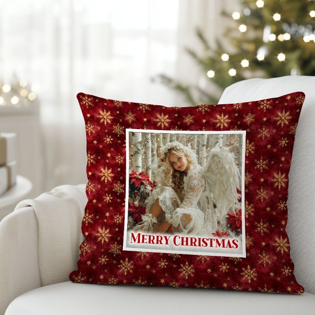 Coussin Charming Angel Poinsettia Red Gold Festive Christm (Charming Angel Poinsettia Red Gold Festive Christmas Pillow

)