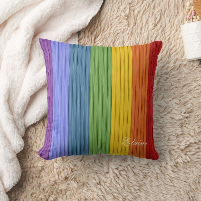 Coussin Charming Boho Rainbow Strips Custom Monogramme (Couverture)