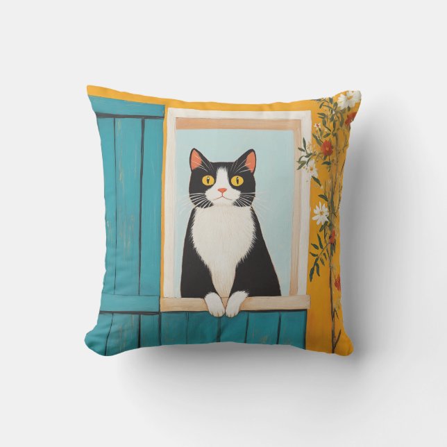Coussin Charming Chat in Window (Recto)